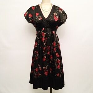 BCX Santiny A-Line Black/Red Floral Dress